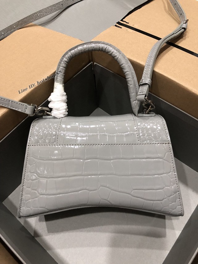 Balenciaga專櫃爆款大號手提女包 巴黎世家升級版鱷魚灰色銀扣Hourglass沙漏包 fyj1638